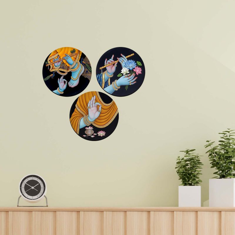 Lord Krishna Divine Wall Art Set   Spiritual Paintings  Modern & Traditional Home Interiors  Wall Décor for Living Room, Pooja Room & Office (Radha Krishna Wall Art)